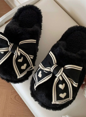 蝴蝶结秋冬季棉拖鞋女可爱女生拖鞋居家居室内保暖加绒情侣防滑男