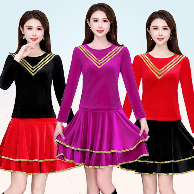 新款广场舞服装金丝绒喇叭袖跳舞上衣裙子套装中老年运动演出舞服,运动/瑜伽/健身/球迷用品,广场舞套装,淘宝优惠券,粉丝福利购,淘宝优惠卷