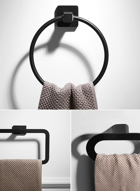 圆形毛巾环黑色北欧式卫生间酒店浴室小毛巾架挂擦手毛巾架免打孔