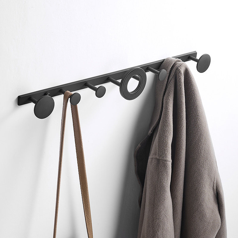 北欧创意衣帽架壁挂客厅挂衣钩玄关门后排钩轻奢黑色浴室毛巾挂钩