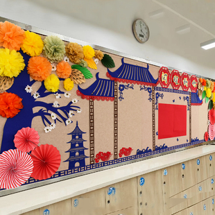 中国风新年元 饰材料 旦环创主题墙面墙贴小学文化评比布置黑板装