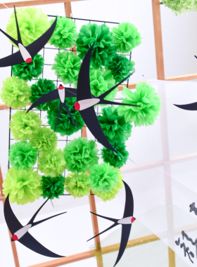 平衡燕子网格纸花球绿植挂饰