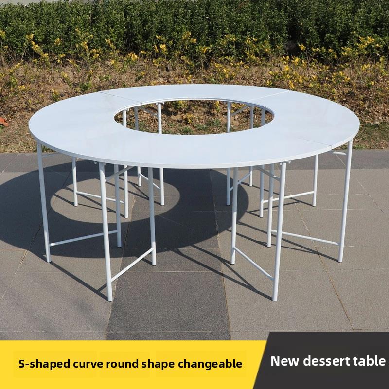 新型婚礼道具s形圆铁甜品桌户外婚礼甜品桌布置订婚派对装饰架