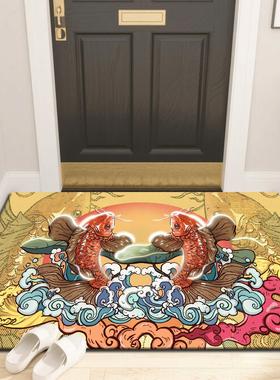 比利时绒加厚防滑地垫高考鱼跃龙门进门入户双鱼锦鲤地毯紫色脚垫