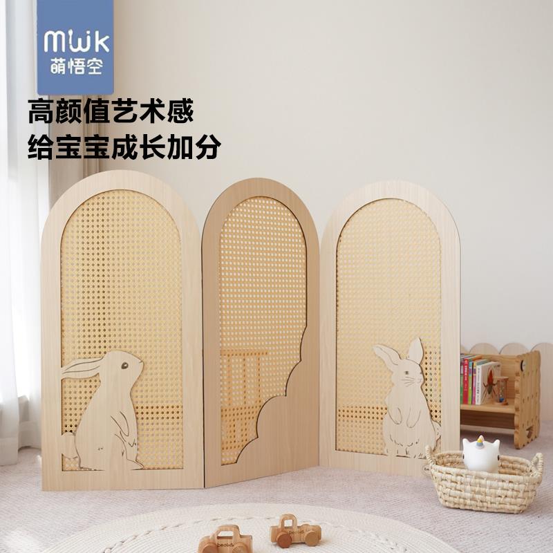 原木风韩系儿童木质屏风可折叠背景板儿童房拍照道具遮挡隔断装饰