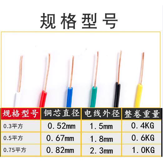 BV 0.3 0.5 0.75平方AV电线单股单芯硬铜线电子线飞线导线电路板