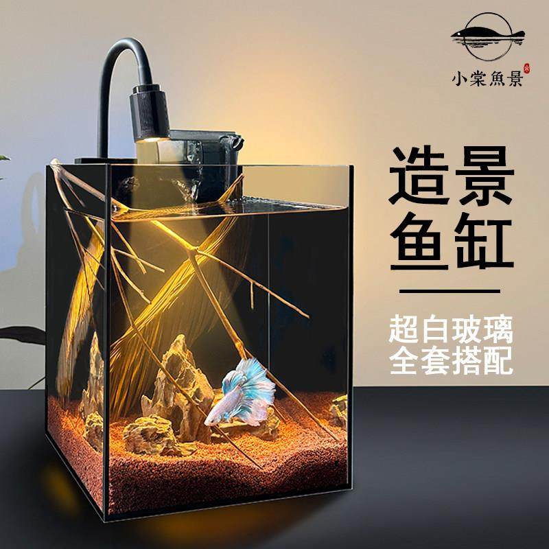 鱼缸小型客厅家用桌面小造景南美原生态热带雨林超白玻璃斗鱼鱼缸