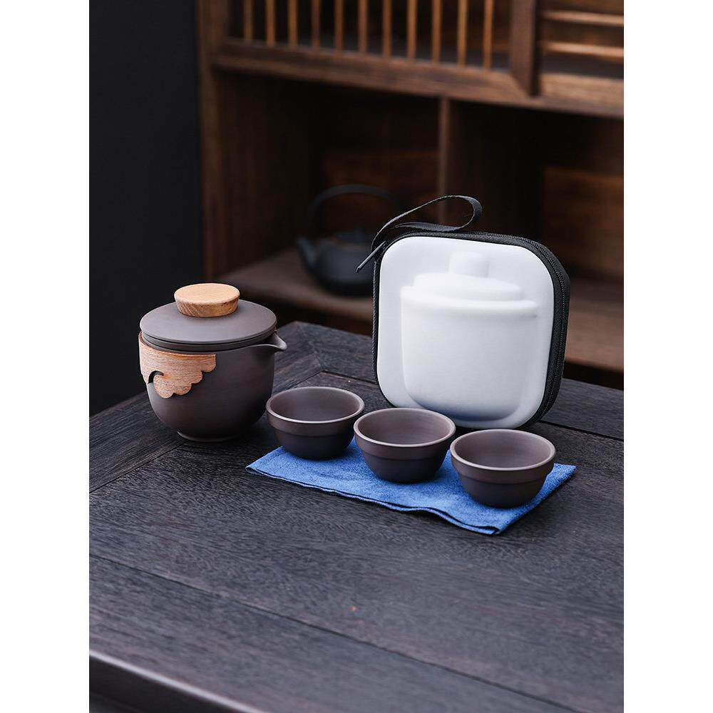 紫砂旅行茶具套装快客杯便携式茶具户外露营一壶一杯泡茶壶茶杯