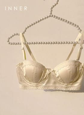 INNER樱内 法式半杯内衣女套装小胸聚拢软钢圈二分之一杯文胸薄款