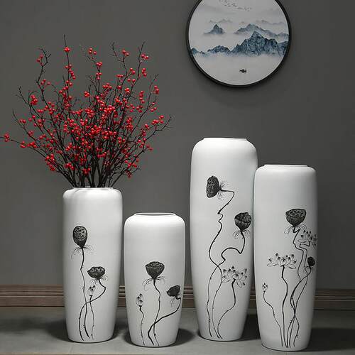 景德镇落地花瓶家居客厅插花玄关复古现代简约装饰品花器陶瓷摆件
