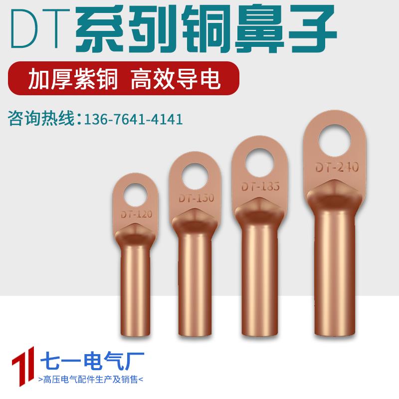 DT16/35/50/70/95/120/150/185/240/300平方紫铜鼻子线耳接线端子