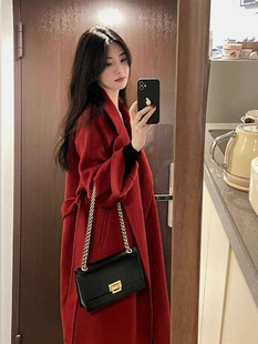 今年流行的秋冬女款红色超好看双面羊绒外套，小个子高端呢绒外套