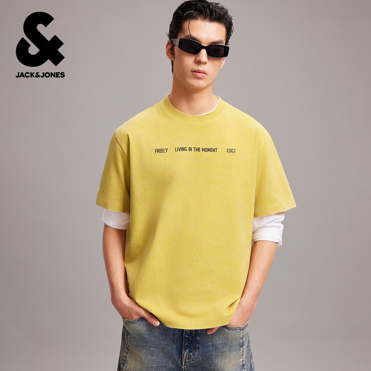 【纯棉T恤】杰克琼斯男装春季新款字母刺绣图案印花宽松圆领短袖