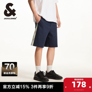 男装 短裤 条纹字母织带logo胶印宽松休闲五分裤 杰克琼斯夏新款