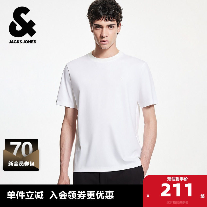 杰克琼斯男装夏季新款T恤简约LOGO胶印百搭舒适罗纹圆领短袖上衣