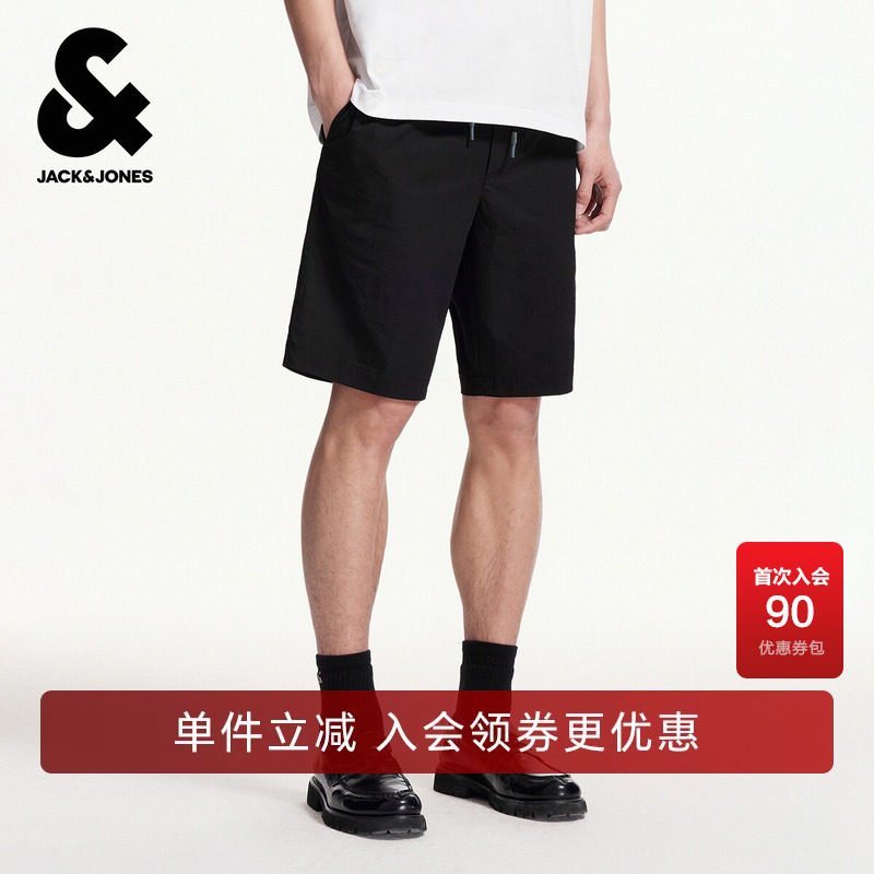 杰克琼斯奥特莱斯男装夏季短裤简约纯色字母刺绣舒适直筒休闲裤子