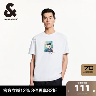 T恤男装 男款 短袖 杰克琼斯奥特莱斯常规罗纹圆领胸前印花上衣男士