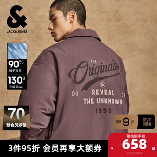 杰克琼斯男装冬季羽绒服翻领肌理感字母胶印宽松时尚百搭长袖外套