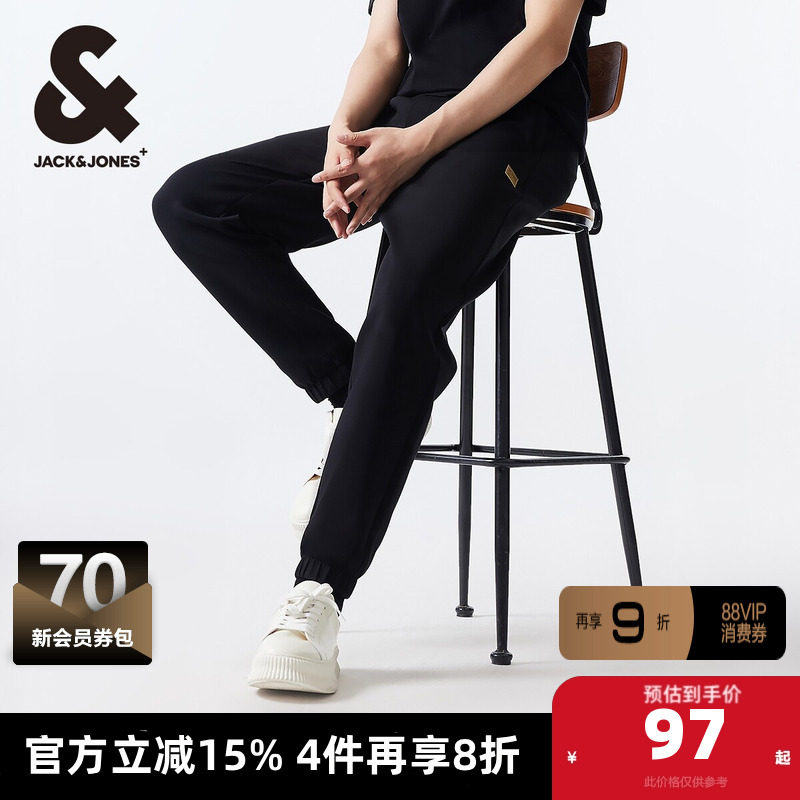 杰克琼斯男装裤子春季束脚裤卫裤简约舒适字母贴布长裤子男裤