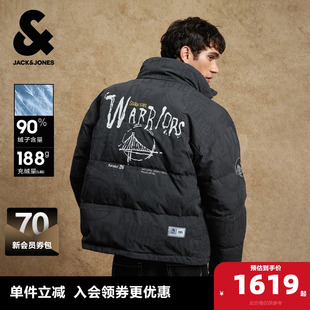 杰克琼斯奥特莱斯NBA联名勇士队男装冬季羽绒服满印立领外套