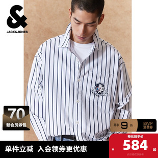 【NBA联名款】杰克琼斯男款春季衬衫外套长袖条纹全明星刺绣廓形