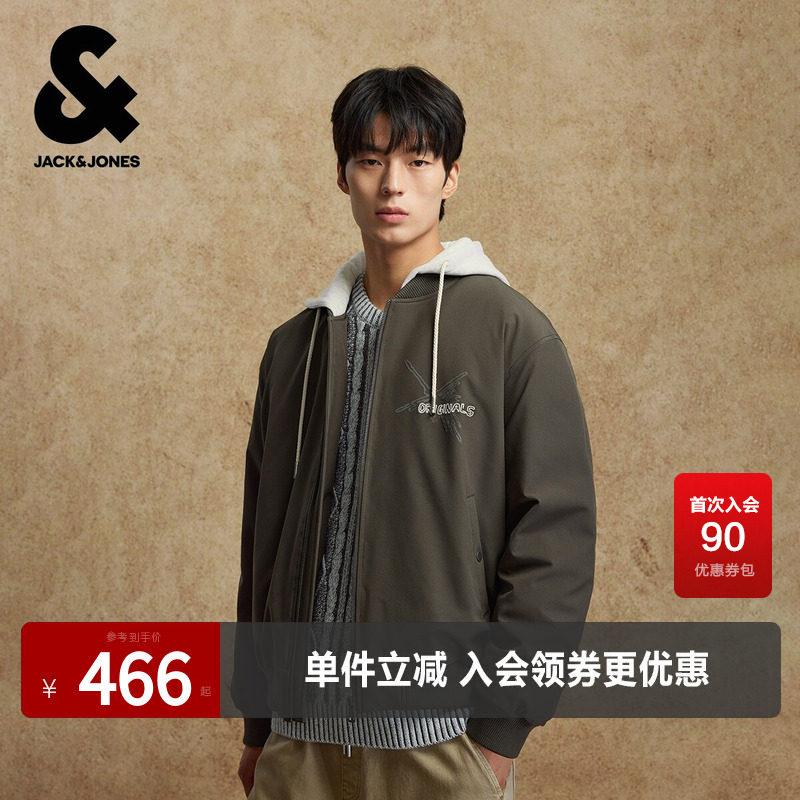 杰克琼斯奥特莱斯男生2025年冬季新款羽绒服连帽假两件长袖外套