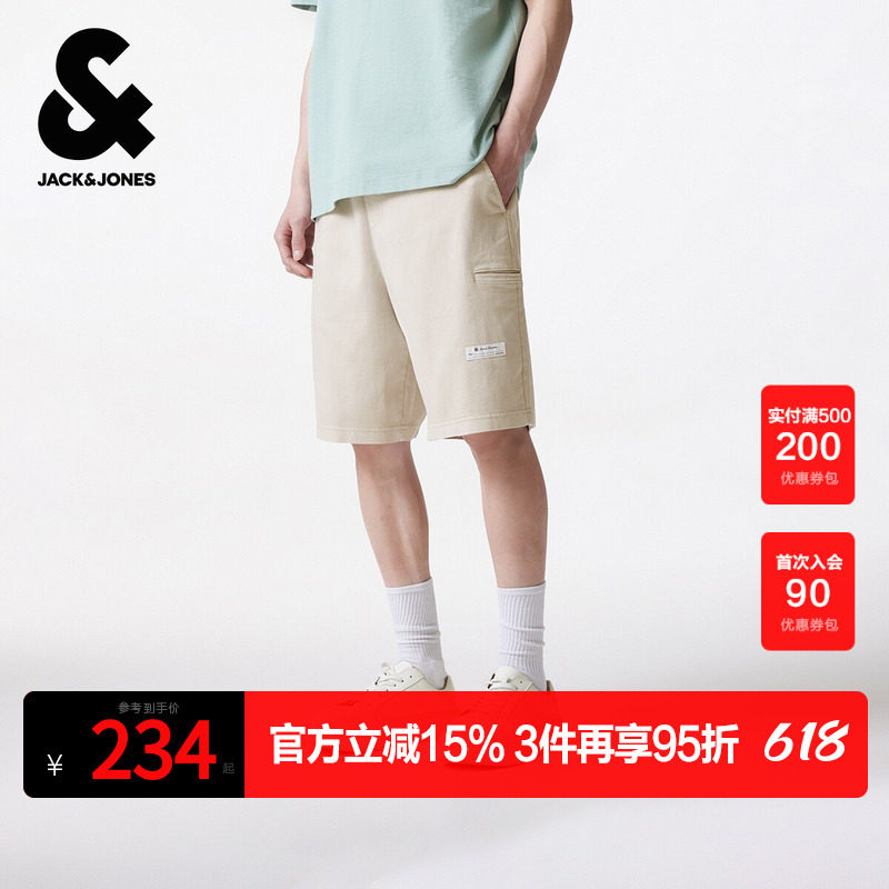 杰克琼斯奥特莱斯男装夏季新款字母贴布多口袋刺绣宽松休闲短裤子