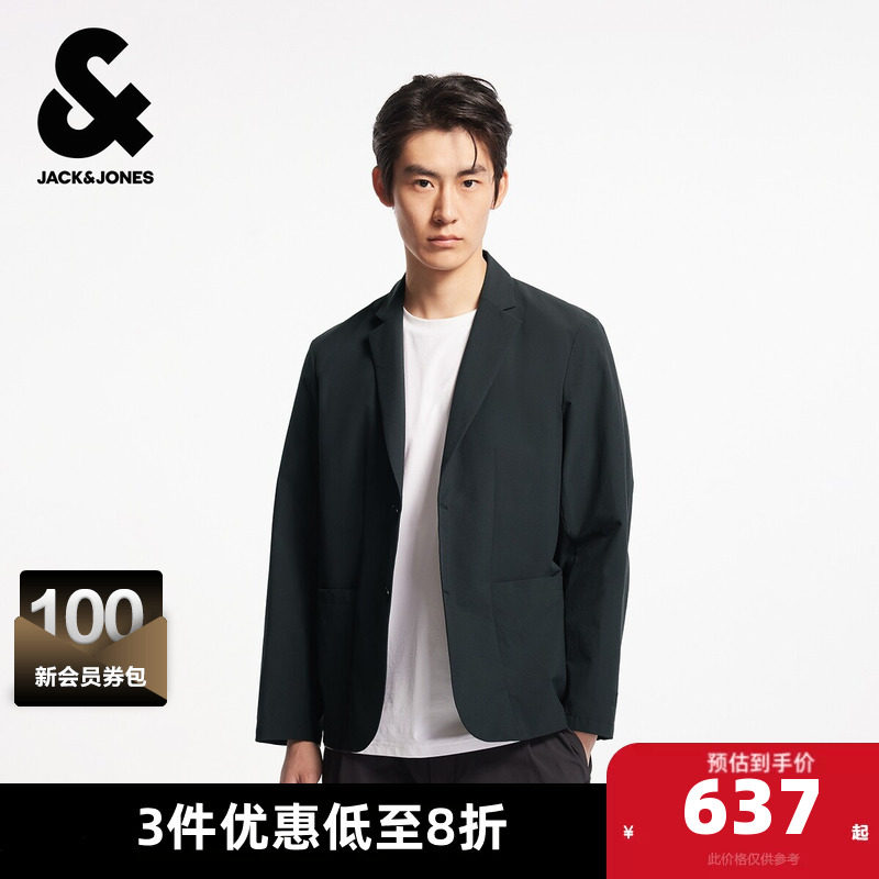 杰克琼斯奥特莱斯春秋潮时尚商务休闲平驳领纯色西装外套上衣男装