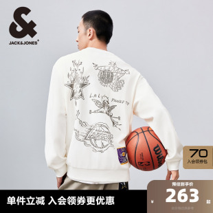 运动印花薄绒卫衣上衣男装 男NBA联名湖人队时尚 款 杰克琼斯秋季