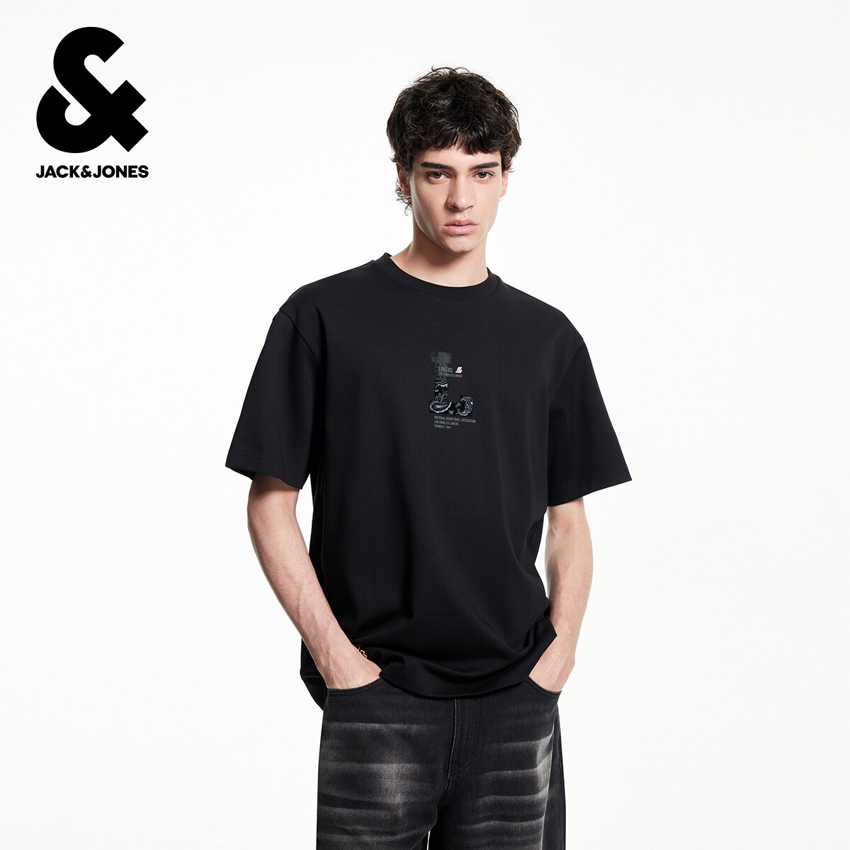 杰克琼斯奥特莱斯男装夏季T恤NBA联名运动风宽松圆领短袖上衣