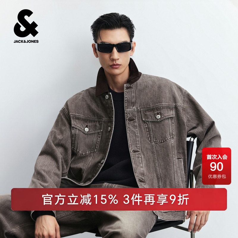 杰克琼斯秋季男装牛仔夹克做旧水洗百搭潮流大众休闲时尚翻领外套