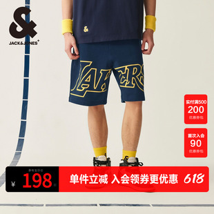 杰克琼斯奥特莱斯夏季新款百搭男士NBA联名湖人队印花短裤子男装