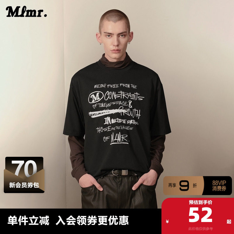 MLMR夏季新款艺术感字母涂鸦舒适纯棉百搭宽松圆领T恤男女