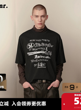 MLMR夏季新款艺术感字母涂鸦舒适纯棉百搭宽松圆领T恤男女