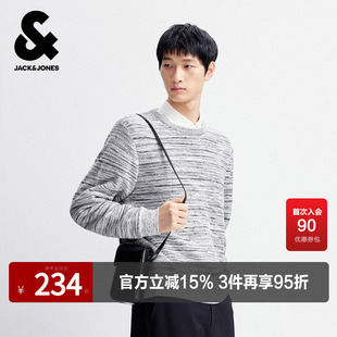 杰克琼斯奥特莱斯男装毛针织衫春季新款衣身条纹常规圆领毛衣上衣