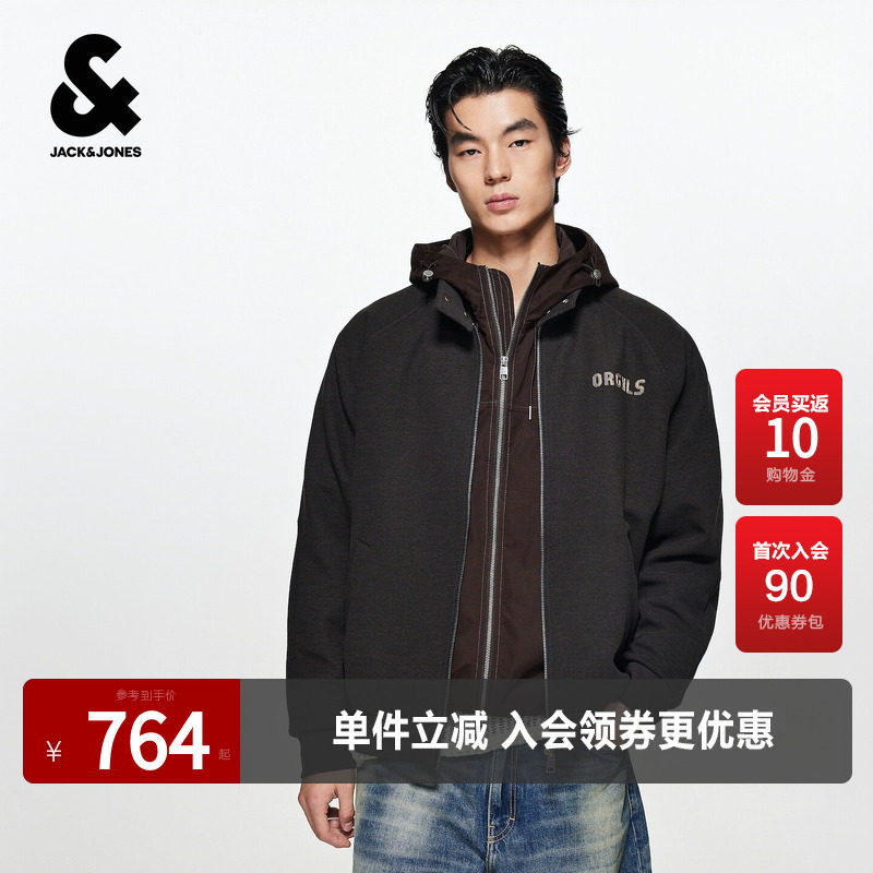 杰克琼斯男装卫衣外套舒适百搭精致刺绣印花罗纹袖口底摆立领宽松
