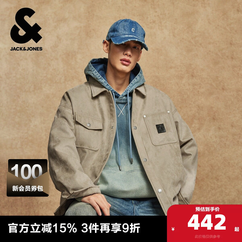 杰克琼斯男装冬季棉服宽松翻领挺阔版型工装口袋字母刺绣百搭外套