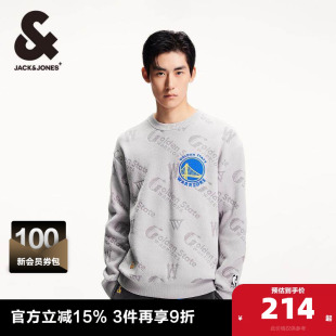 男装 杰克琼斯NBA联名勇士队春季 日常休闲圆领字母刺绣毛衣针织衫