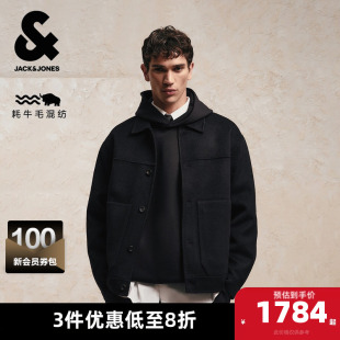 外套 毛呢大衣黑色通勤插袋单排扣长袖 杰克琼斯奥特莱斯男装 春秋季