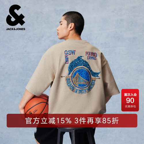 oversize版型，圆领胸前单侧金州勇士队logo