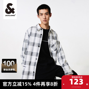 杰克琼斯春秋男士商务休闲舒适宽松经典黑白格子衬衫外套上衣男装