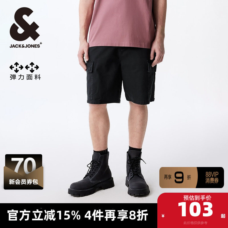 杰克琼斯男装牛仔裤子春季新款男潮舒适水洗褪色宽松牛仔短裤男裤