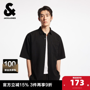 上衣外套男装 杰克琼斯夏季 衬衫 潮百搭华夫格面料单侧胸兜短袖 时尚