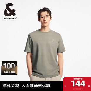 杰克琼斯常规版型圆领刺绣图案字母刺绣男士短袖男款夏季T恤男装