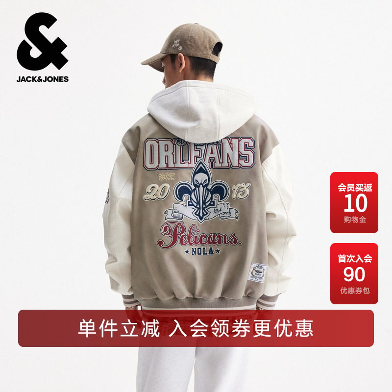杰克琼斯NBA联名款鹈鹕队男装春季新款可拆卸连帽棉服棉衣外套