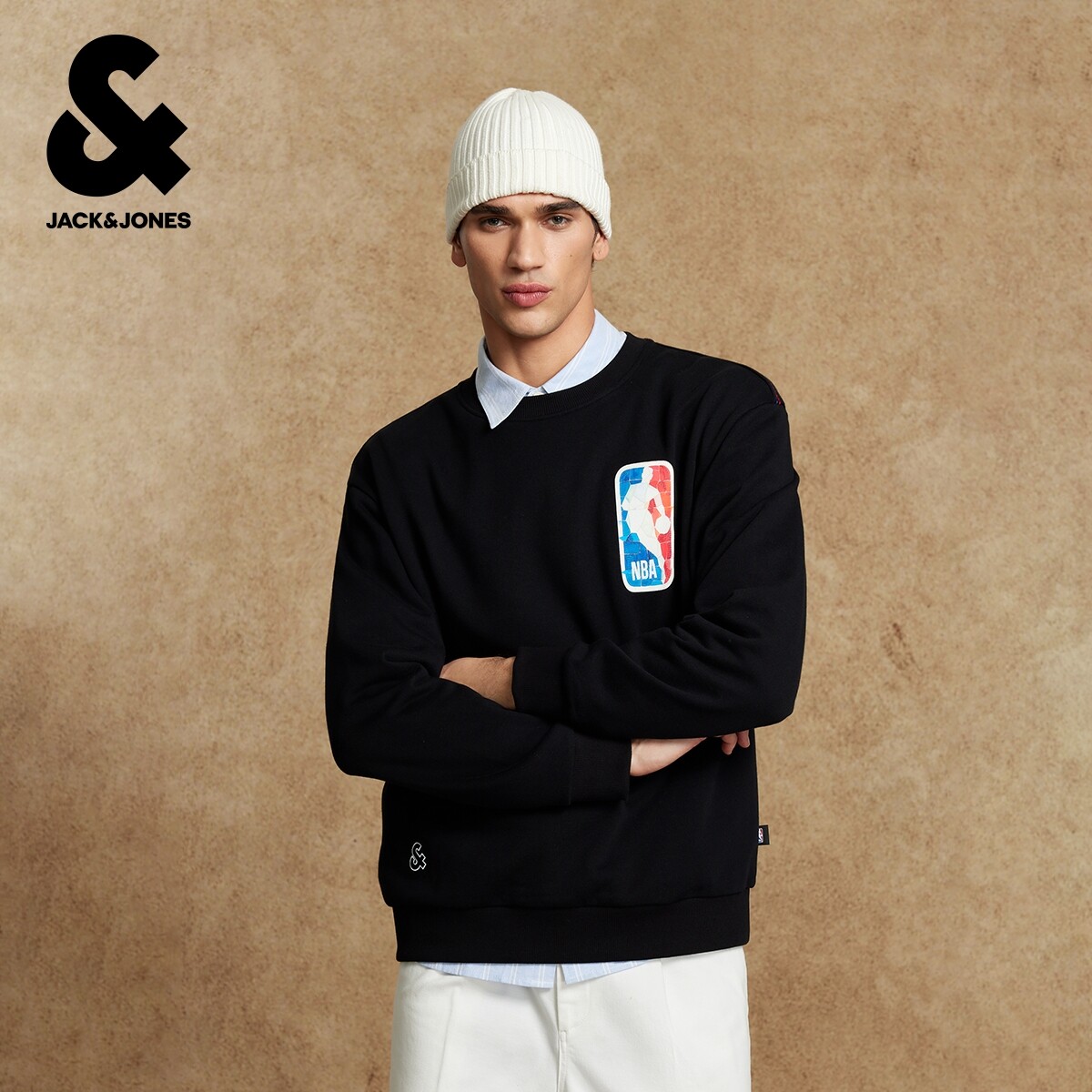 杰克琼斯春秋男装NBA联名圆领卫衣宽松日常休闲运动风长袖上衣
