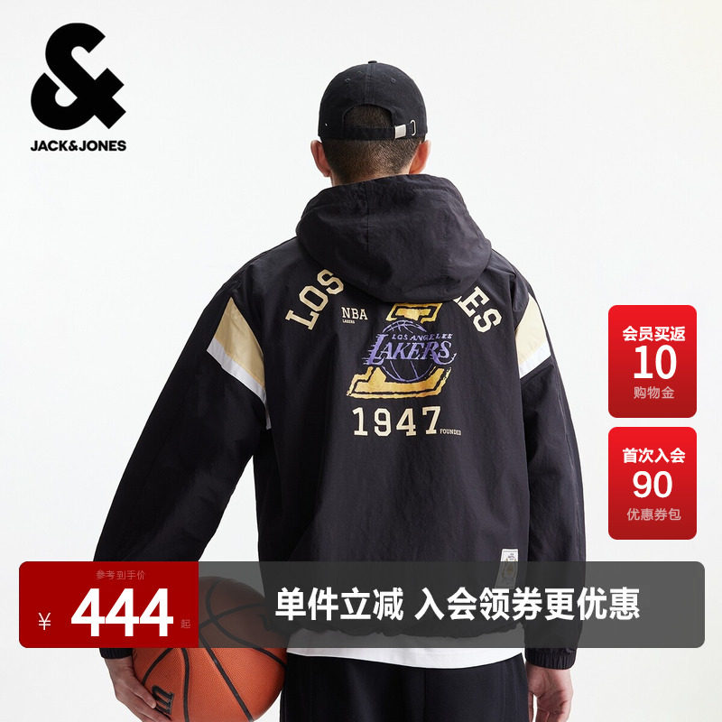 【NBA联名湖人队】杰克琼斯男装春季新款连帽夹克外套印花宽松