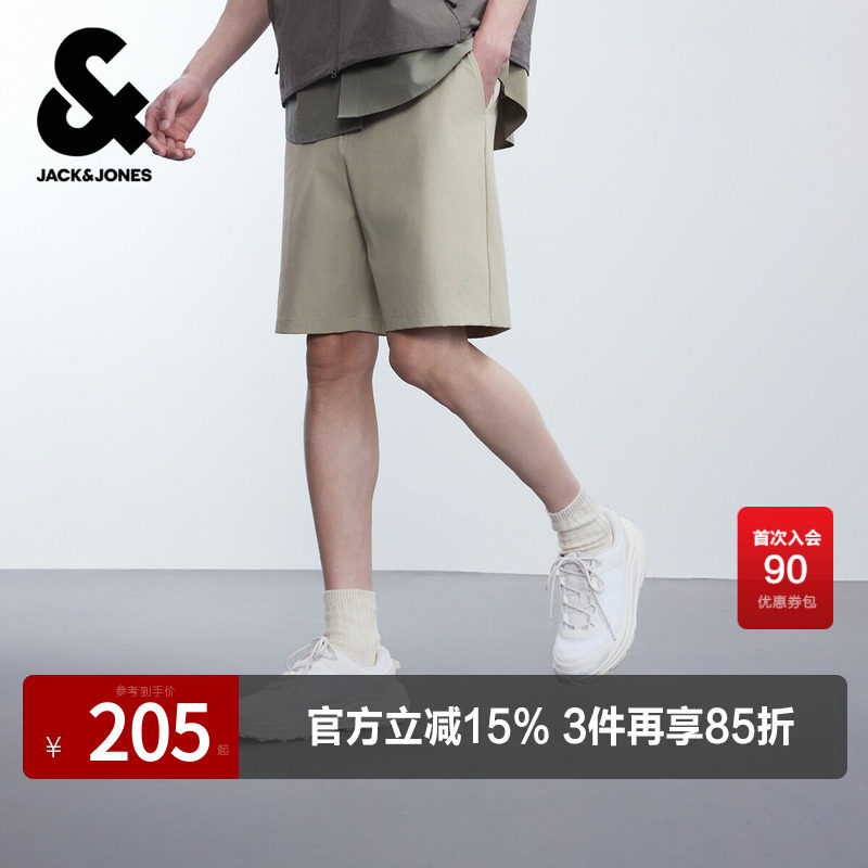杰克琼斯男装短裤裤子高级感简约纯色胶印百搭日常休闲裤宽松夏季