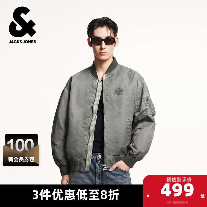 杰克琼斯男装夹克春秋季时尚宽松时尚字母印花做旧棒球领外套上衣