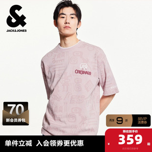 杰克琼斯秋季衣身满印潮流百搭舒适简约上衣短袖罗纹圆领T恤男装